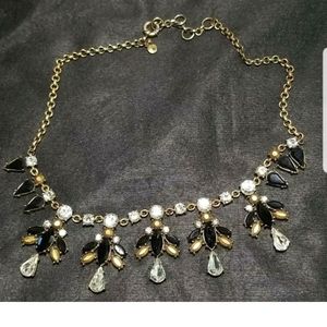J. Crew Vintage black/gold statement necklace, clear Rhinestones